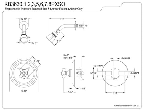 Technical drawing of Old School Restoration Style Pressure Balanced Shower Faucet With Single Handle In Oil Rubbed Bronze Finish