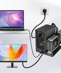 External Egpu Dock Station Thunderbolt 3 4 Usb4 40gbps Gaming Graphics Card Enclosure connected to laptop and monitor.