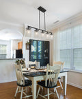 Five Light Modern Black Linear Chandelier With Crystal Drops Pendant Lights For Kitchen Island And Dining Room, over table