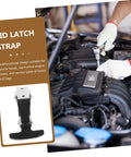 Mechanic working on car engine with Versatile Flexible Rubber Hood Latch T Handle Hasp displayed; multifunctional design.
