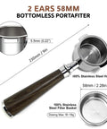 Boss Level 58mm Bottomless Portafilter With Genuine Black Walnut Handle For Breville Models, 230mm length, 100% stainless steel, with open basket.