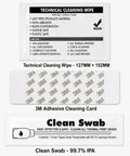 Top Shelf Printer Cleaning Kit For ID Card Printers includes technical cleaning wipe, adhesive card, and clean swab for maintenance.