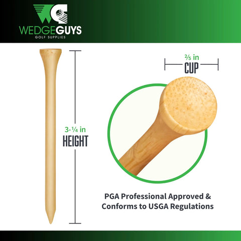 3-1/4 Inch Bamboo Golf Tees Bulk Pack - Extra Durable And Tougher Than Wood, Biodegradable, with measurement details