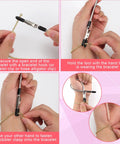 Using Three Piece Bracelet Helper Tools Set With Retractable Anti Slip Clip And Dual Head Hook to attach a bracelet clasp.