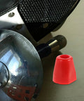 Beefed Up Stainless Steel And Plastic Nut Replacement For Fencing Gear And Tools, red nut with fencing gear in background