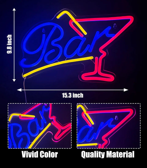 Colorful bar neon sign, 15.3x9.8 inches, vivid colors and quality material, Neon Led Happy Birthday Sign Light Up For Party Wall Backdrop Decor