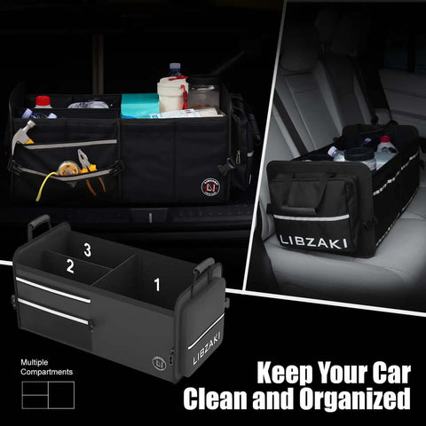 Grab And Go Trunk Storage Organizer For Cars SUVs And Trucks Collapsible Multi Size System with groceries and tools organized