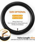 Rugged Heavy Duty 16x2.125 Inch E Bike Inner Tube With Bent Valve Stem shown with size options and valve details