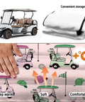 Hella Comfy Golf Cart Seat Covers With Deep Storage Pockets For Two Passenger Carts Universal Fit Non Slip Anti Skid Grip Washable Protective Blanket on a golf cart.