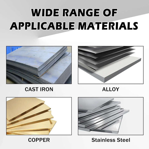 SALI Annular Cutter Set 13 pcs for magnetic drill; four materials shown: cast iron, alloy, copper, stainless steel.