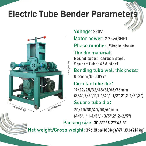 Heavy-Duty Electric Tube Pipe Bender Machine With Round And Square Dies For Metal Fabrication Welding Projects Professional Tool with detailed specifications.
