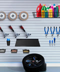 40 Piece Slatwall Accessories Kit with two shelves, six storage bins, bin hooks, fifteen slatwall hooks, basket, tool holders