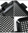 Heavy Duty Nonstick Grill Pan Set For Outdoor Barbecue Cooking Includes Two Durable Carbon Steel Trays, perforated design details.