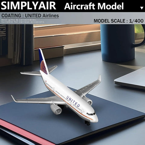 1/400 United Airplane Model Kit For Collectors, No Assembly Required, Alloy Body With Plastic Base on Desk Display