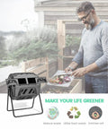 Man using Dual Chamber Outdoor Compost Bin No Fuss 43 Gallon Capacity Rotating Aerated Compost Tumbler BPA Free in garden