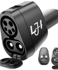 Heavy Duty Ccs And J1772 To Tesla Adapter for Level 1 2 3 charging with dual ports in rugged black design.