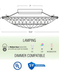 Technical diagram of Dope Tiffany Style 16 Inch Flush Mount Ceiling Light With Dragonfly Pattern Black Finish Two Lights
