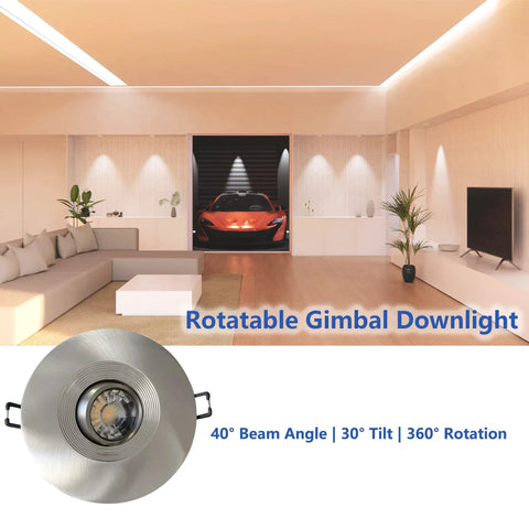 Living room with Canless Recessed Gimbal Downlight With 360 Degree Rotatable Eyeball And 40 Degree Beam Plus 30 Degree Tilt
