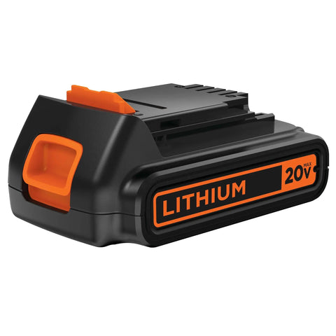 20V Max 15 Ah Lithium Ion Rechargeable Power Tool Battery side view, black and orange design for compatible cordless tools.