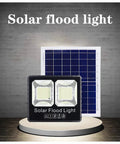 Solar Led Outdoor Garden Flood Light, Ip67 Waterproof with photovoltaic panel, showcasing the dual LED design on a display.