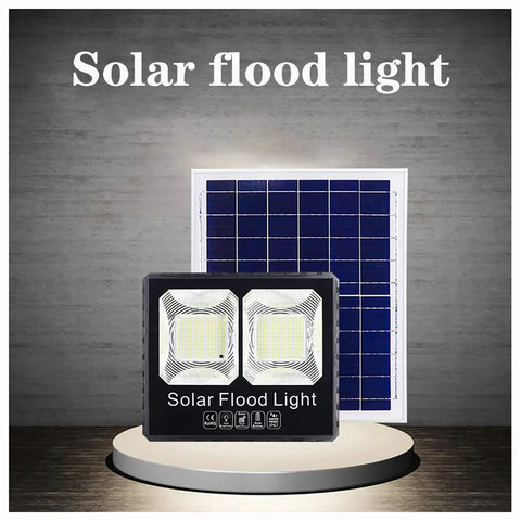 Solar Led Outdoor Garden Flood Light, Ip67 Waterproof with photovoltaic panel, showcasing the dual LED design on a display.