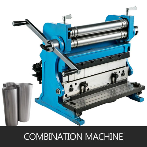 Straight Up Heavy Hitter 12 Inch Manual Sheet Metal Brake 3 In 1 Shear Roll Bender with metallic forms for precision metalworking.
