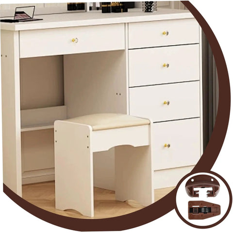 White dresser with stool featuring 5 Pack Heavy Duty Drawer Slides With Plastic Guides, Metal Backplates And Rollers inset detail