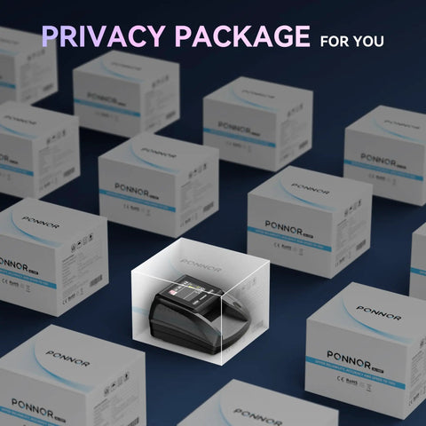 AL 135T Counterfeit Bill Detector Money Checker With Three Inch Digital Screen in privacy packaging on dark background.