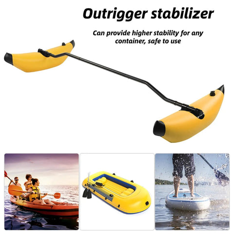 Portable Inflatable Kayak Outrigger Stabilizer Kit with yellow floats and connecting bar, ideal for kayaks