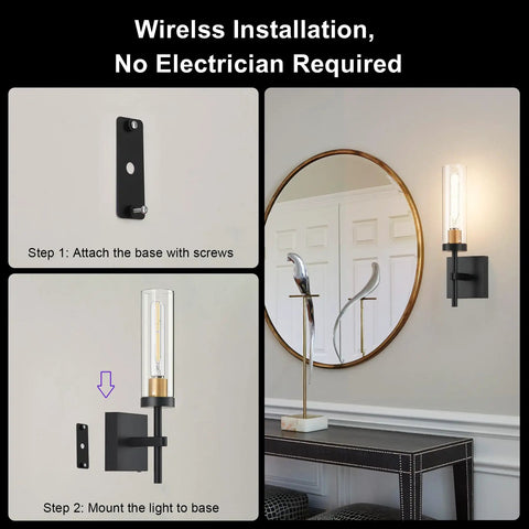Battery Powered Wireless Wall Sconces With Remote Control Set Of 2 No Wiring Needed Black And Gold Dimmable Rechargeable LED Wall Lights for Easy Install