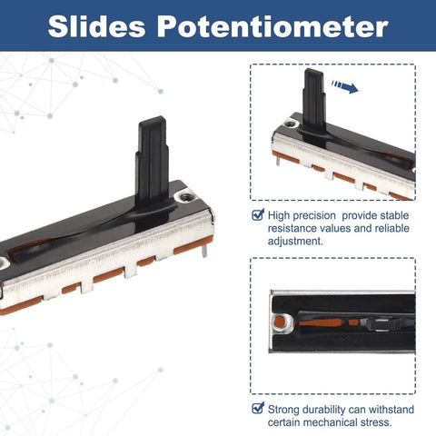 Five Pack Straight Linear Slide Potentiometers 3 Pin B100K 35mm Length 20mm Travel 4x15mm Handle Fader Variable Resistors