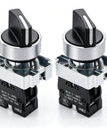 2 Pack 22mm 2 Position Maintained Selector Switch 1NO 10A 440V Latching Rotary Switch With Metal Head For Industrial Control Panels And Machine Control Push Button Style HB2 BD21, paired switches