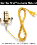 DIY Lamp Rewire Kit With 12 Ft Cord, 3-Way Brass Socket shown with yellow cord, ideal for table and floor lamps.