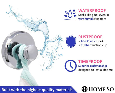 No Drill Suction Cup Hooks 2 Pack For Shower Towels Storage On Tile Glass in use with water resistance and rustproof features