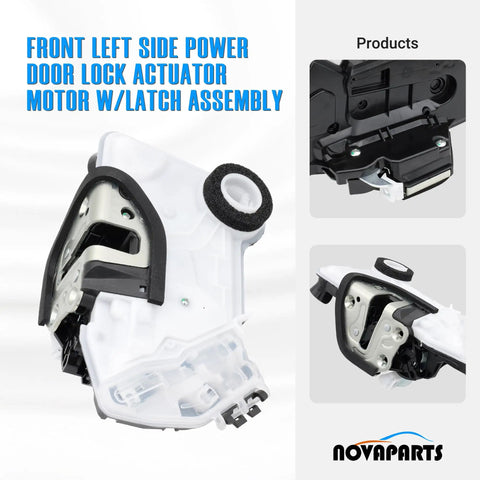 Front Left Power Door Lock Actuator With Latch Assembly For Toyota Corolla Camry Highlander RAV4 Sienna Lexus ES250 ES300h ES350 RX350 RX450h Plug And Play Direct Fit Replacement 6904002440 937909 DLA1423 shown in white and black