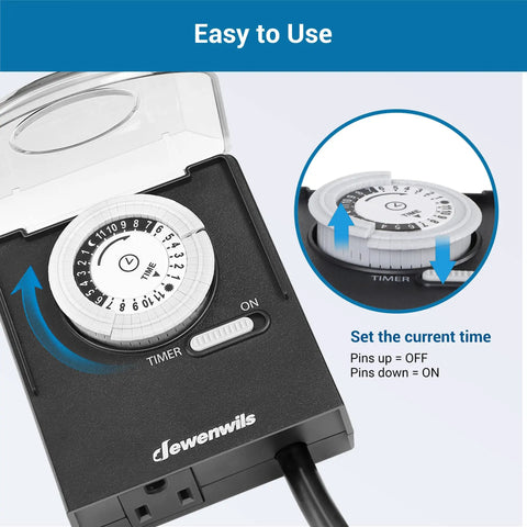 24 Hour Mechanical Light Timer With 2 Ft Cord Waterproof Grounded Outlet Plug In Timer Switch For Christmas Lights 15 Amp Half HP UL Listed Daily 30 Minute Intervals 48 Settings Easy Setup