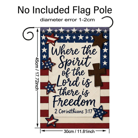 Patriotic Christian Garden Flag 12x18 Inch Double Sided Front Yard Decor With Bible Verse Where The Spirit Of The Lord Is There Is Freedom Jesus Faith God Family Country Quote For Outdoor Lawn Display