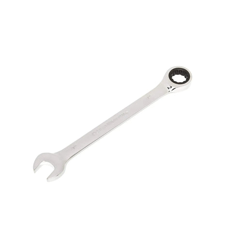 Ratcheting SAE Wrench Set Four Piece 12 Point Box End Tools Built Tough For Quick Tightening, chrome wrench on white background.