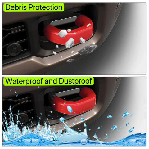 RAM 2500 3500 Tow Hook Covers Red Car Tow Hitch Cover Set For 2019 To 2026 Dodge RAM 2500 3500 Not Fit 1500 Easy Install emphasizing debris and water protection