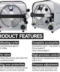 Two HANBENYTEX 14L lab autoclave sterilizers, compact stainless steel steam sterilizers with 3 trays, front and side views.