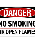 Straight Up Danger No Smoking Or Open Flames Sign 10X14 Inches.040 Rust Free Aluminum Fire Safety Warning Plaque on a white background.