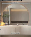 Modern Floating Double Sink Bathroom Vanity 92 Inch Wide With Oak Wood Cabinet And Ceramic Sinks Smart Anti Fog Mirror, showcased with measurements.