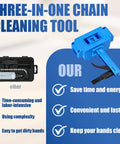 5 In 1 Do It All Bike Chain Cleaner And Emergency Repair Tool Kit displayed with blue scrubber and checklist benefits.
