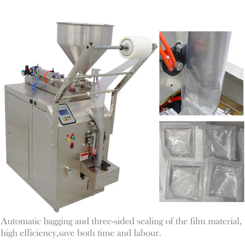 Straight Up Heavy Duty Automatic Paste And Liquid Filler With Quantitative Sealing System 10 To 100 Ml Capacity Stainless Steel Build for bagging sauces.