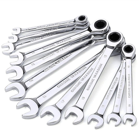 Ratchet Spanner Set 12 Piece Double End Ring Wrenches Hand Tool Kit For Auto Repair Rust Resistant Finish Easy Grip Design