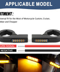 Universal 43 46mm Front Fork LED Turn Signals for Motorcycles 12V Amber Indicator Lights with Clamps Easy Install