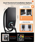 Top Shelf Level 2 Electric Charger 50 Amp 240V Nacs Plug Hardwired showing rear and bottom wiring options for easy installation.