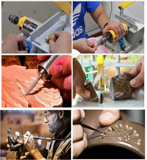 Users operating 110V Mini Table Saw Rock Polisher With Flexible Shaft, Jewelry Grinder And Polishing Machine For Jewelry Making, Wood, Jade.