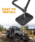 Pair Of Doorless Side Mirrors For Wrangler YJ TJ JK JKU JL JLU Gladiator JT 1987 To 2026 shown with easy install visual on Jeep.