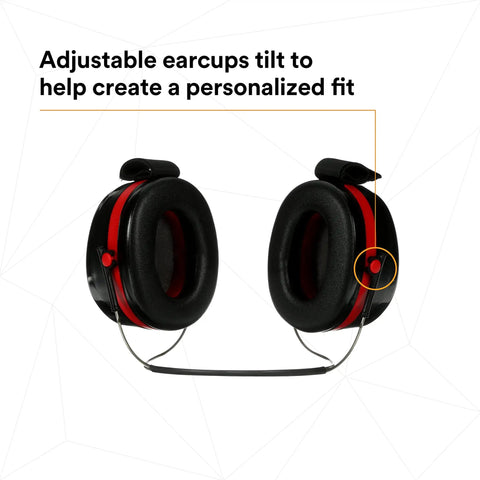 Optime 105 Behind The Head Earmuffs For Industrial Use NRR 27 To 30 dB with adjustable earcups in red/black
